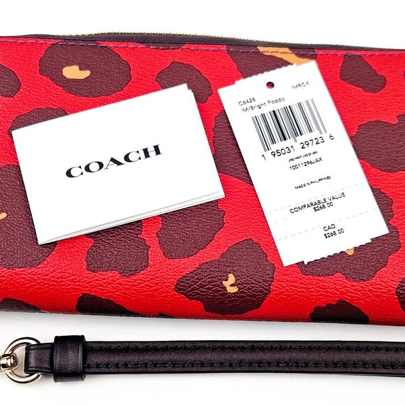 COACH Long Zip Around Wallet Leopard Print Poppy Red - Picture 8 of 9